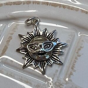 Vintage Whimsical Sun Face Charm 925 Sterling Silver Pendant